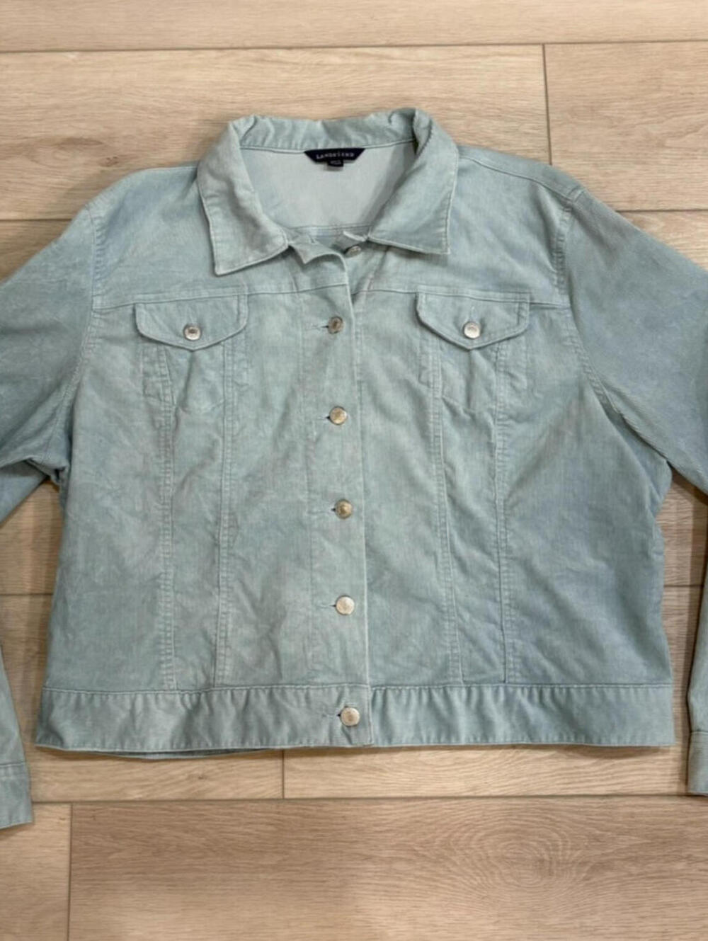 Lands End Trucker Corduroy Coat Jacket Size XL 18-20 Seafoam Green Utility Chore